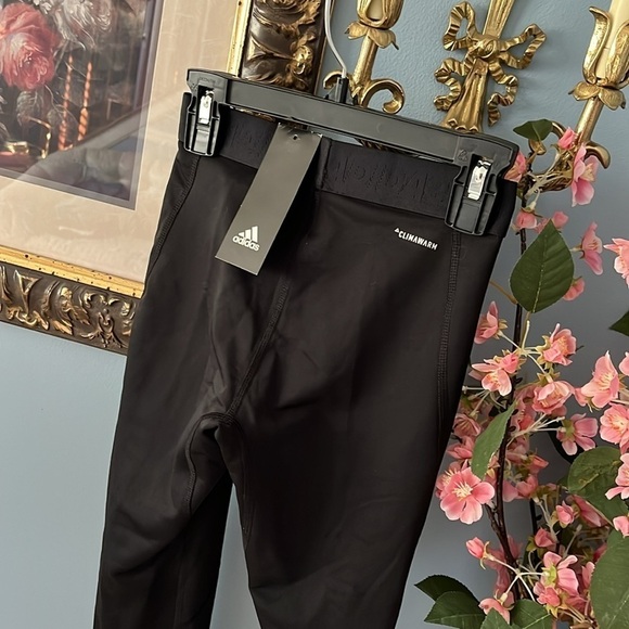 Brand New Adidas Climawarm Black Tights Sporty Stretch Leggings Blue Graphics - Picture 10 of 15